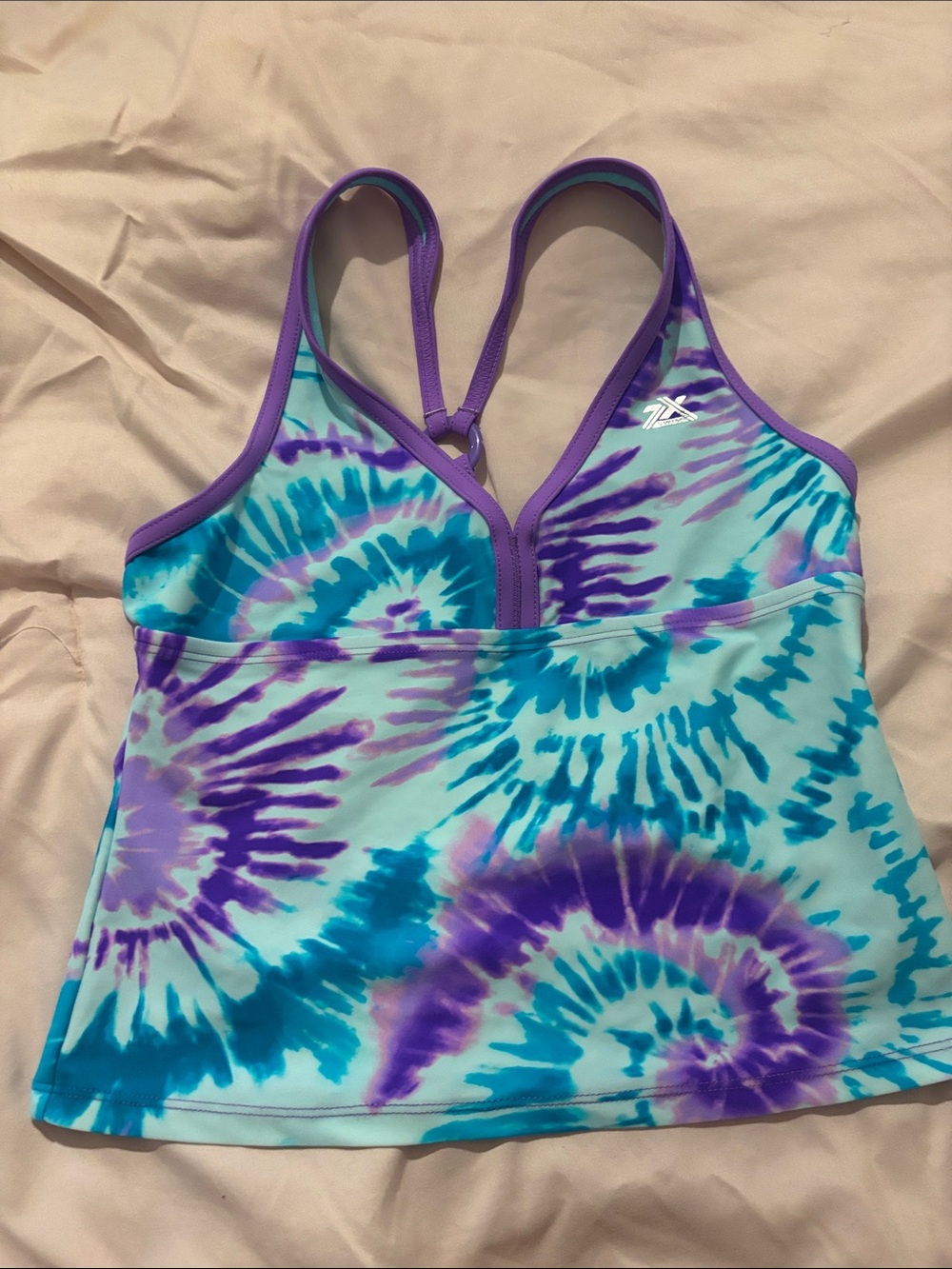 Tie-Dye Purple and Teal Racerback One-Piece Swim Top